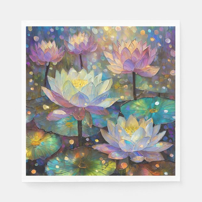 Delicate Lotus Flowers Blossoming in the Snow Napkins (Front)