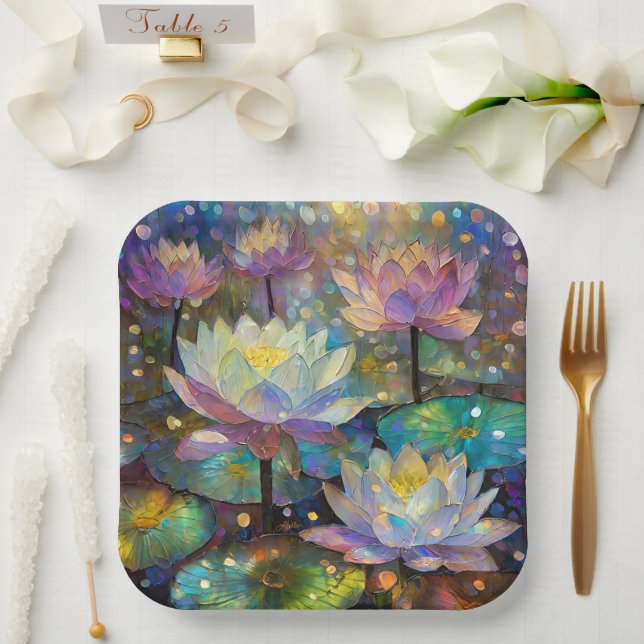 Delicate Lotus Flowers Blossoming in the Snow Paper Plates (Wedding)