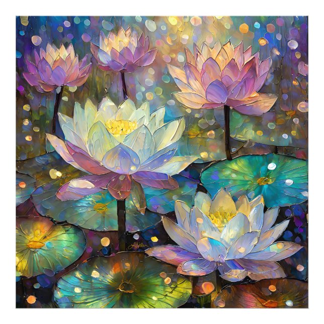 Delicate Lotus Flowers Blossoming in the Snow Photo Print (Front)