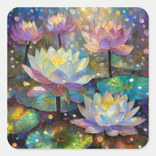 Delicate Lotus Flowers Blossoming in the Snow Square Sticker (Front)