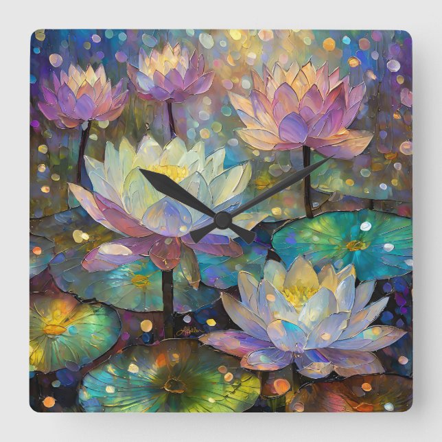Delicate Lotus Flowers Blossoming in the Snow Square Wall Clock (Front)