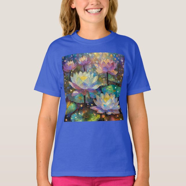 Delicate Lotus Flowers Blossoming in the Snow T-Shirt (Front)