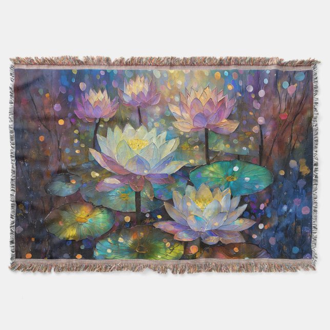 Delicate Lotus Flowers Blossoming in the Snow Throw Blanket (Front)