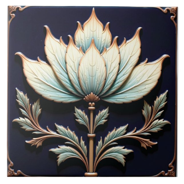 Delicate Lotus from the Deep Blue Pond Ceramic Tile (Front)