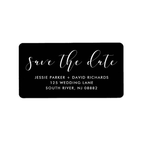 Delicate Love  Calligraphy on Black Save the Date Label