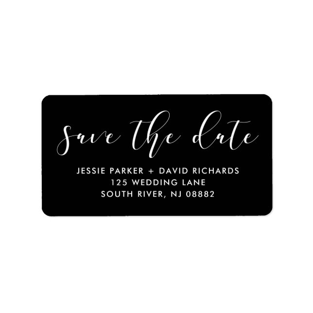 Delicate Love | Calligraphy on Black Save the Date Label (Front)