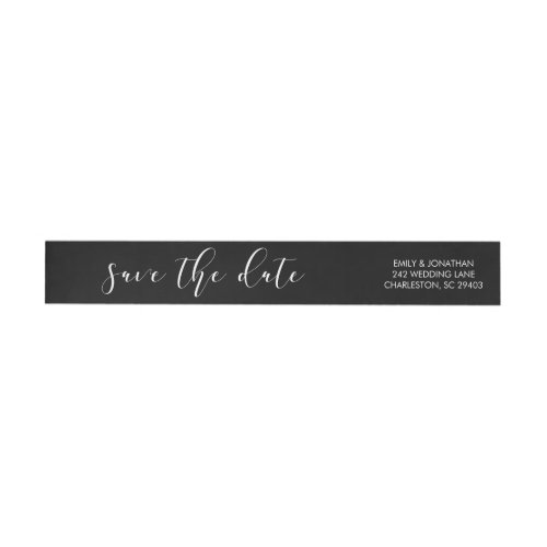 Delicate Love  Calligraphy Save the Date on Black Wrap Around Label