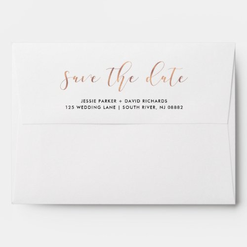 Delicate Love Rose Gold Calligraphy Save the Date Envelope
