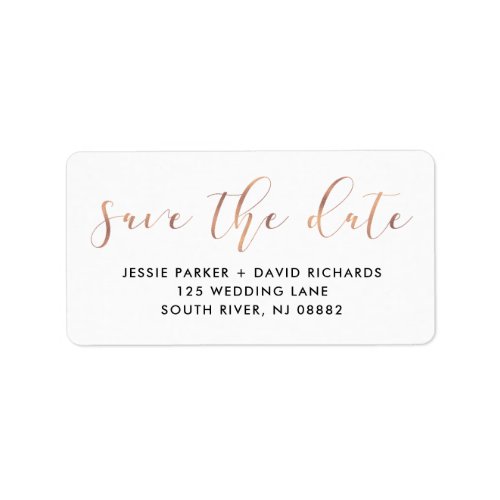 Delicate Love Rose Gold Calligraphy Save the Date Label