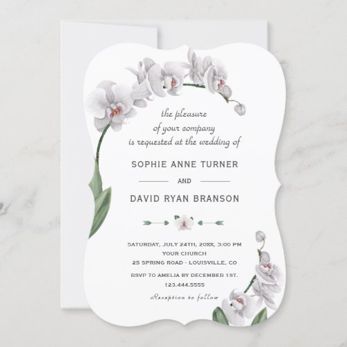 Delicate Luau Watercolor White Orchid Wedding Invitation