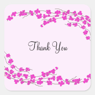 Delicate Magenta Blossoms Thank You Square Sticker
