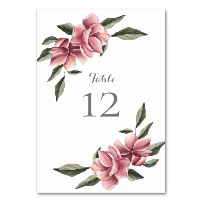 Delicate Magnolia Pink & Blush Table Card (Front)