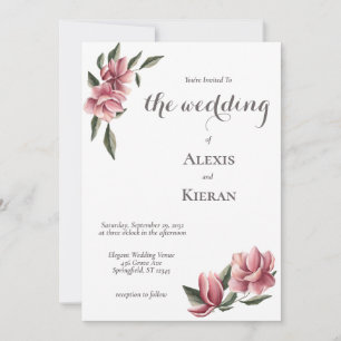 Delicate Magnolia Pink & Blush Wedding Invitation