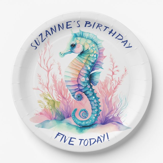 Delicate Marine Seahorse Personalized Paper Plates (Front)