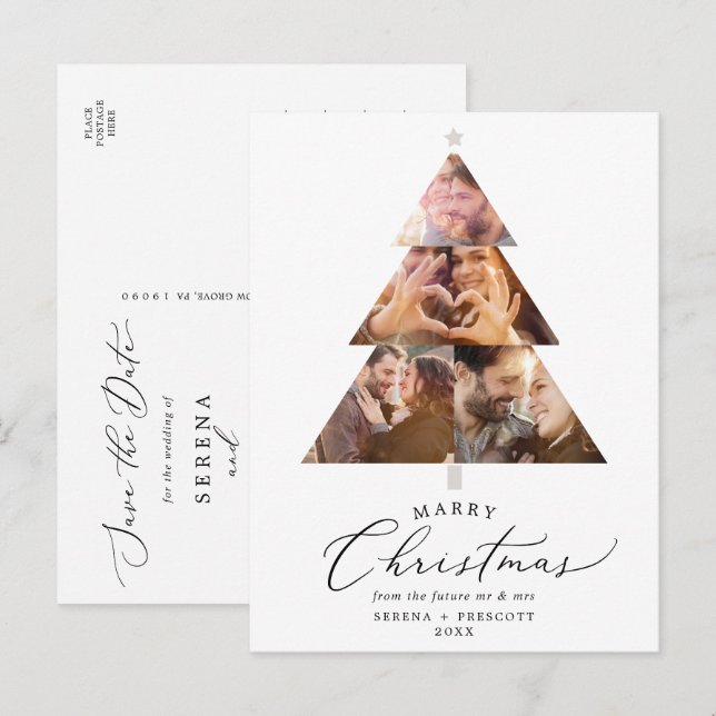 Delicate Marry Christmas Holiday Save The Date Announcement Postcard (Front/Back)