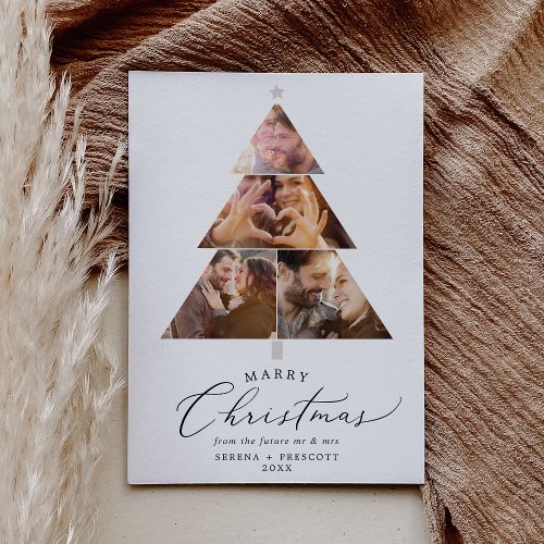 Delicate Marry Christmas Tree Engagement Photo Holiday Card