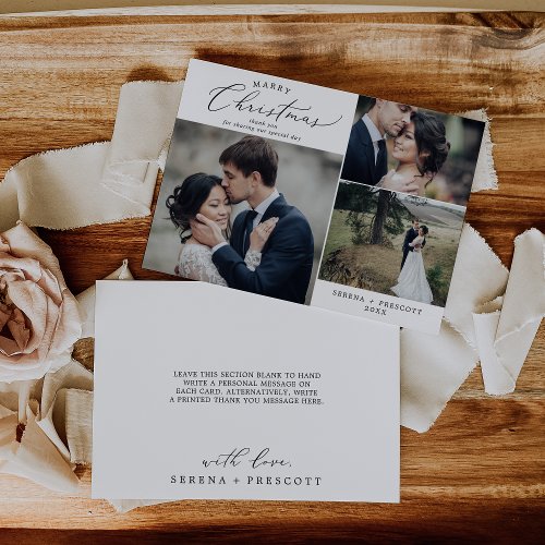 Delicate Marry Christmas Wedding Photo Thank You Holiday Card