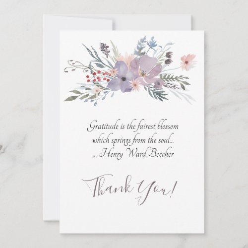 Delicate Mauve Floral Spray in Watercolors Thank You Card