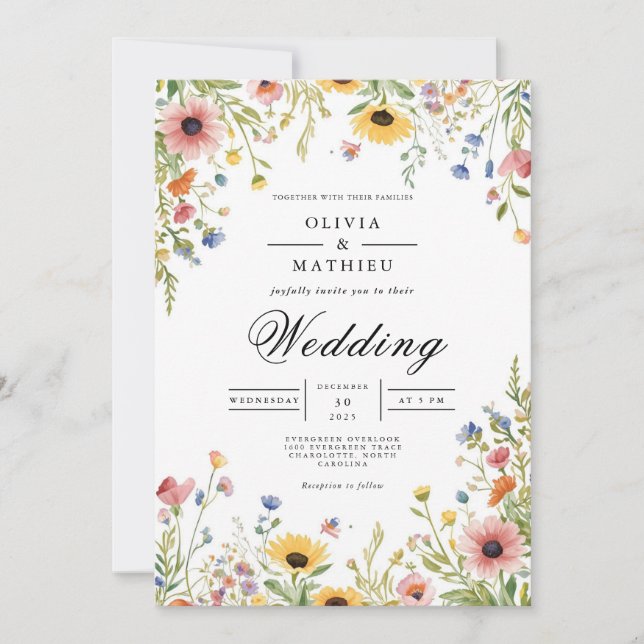 Delicate Meadow Floral Whimsy Wedding Invitation (Front)