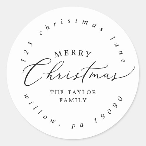 Delicate Merry Christmas Circular Return Address Classic Round Sticker