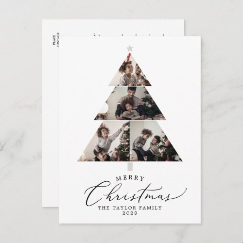 Delicate Merry Christmas Tree 4 Photo Family News Holiday Postcard