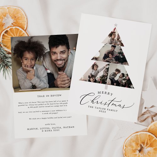 Delicate Merry Christmas Tree 5 Photo Family News  Holiday Card