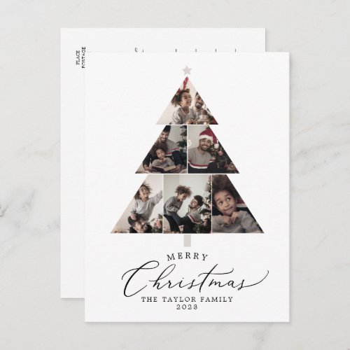 Delicate Merry Christmas Tree 6 Photo Family News Holiday Postcard