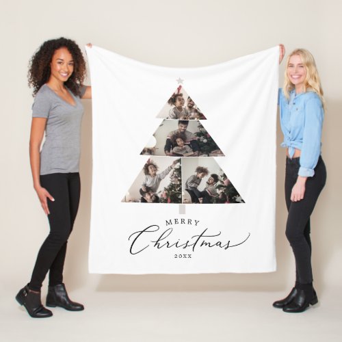 Delicate Merry Christmas Tree Family Photo Fleece Blanket
