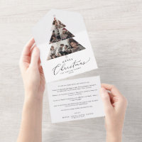 Delicate Merry Christmas Tree Multi Photo Holiday All In One Invitation