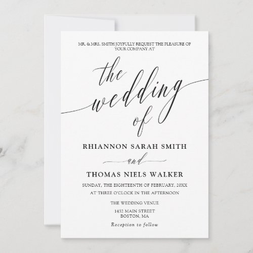 Delicate Minimalist Calligraphy Wedding Invitation