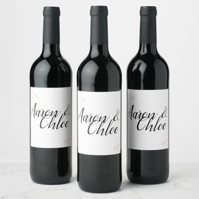 Delicate Minimalist Calligraphy Wedding White Wine Label (Bottles)