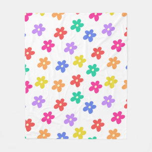 Delicate Minimalist Rainbow Daisy Flowers Fleece Blanket