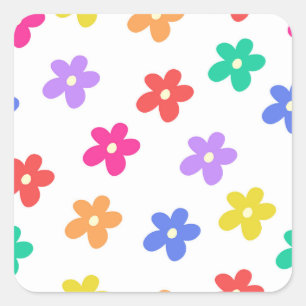 Delicate Minimalist Rainbow Daisy Flowers  Square Sticker