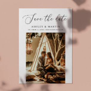 Delicate Minimalist Script   Clean Photo Wedding Save The Date