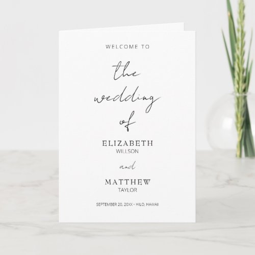 Delicate Minimalist Script Folded Wedding Program