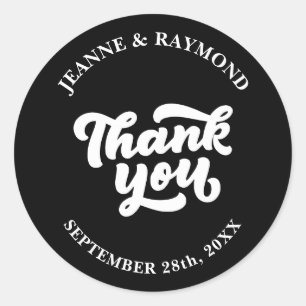 Delicate Minimalist Thank You Black Wedding Favor Classic Round Sticker