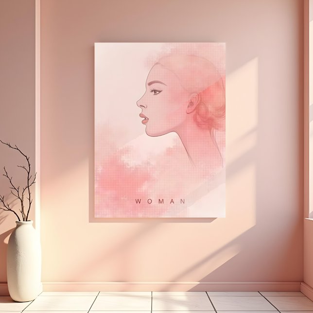 Delicate Minimalist Woman in Pink Shades Poster (Delicate Minimalist Woman in Pink Shades Wall Art Poster. )