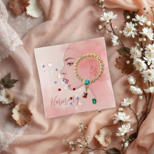 Delicate Minimalist Woman in Pink with Custom Name Trinket Tray (Delicate Minimalist Woman in Pink with Custom Name Trinket Trays.)