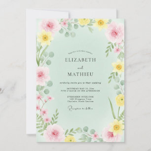 Delicate Mint Yellow Wildflower Wedding Invitation