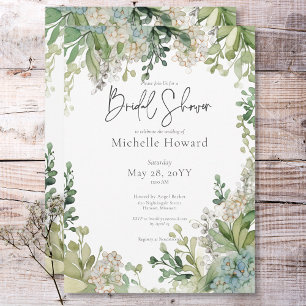 Delicate Modern Baby's Breath Green Bridal Shower Invitation