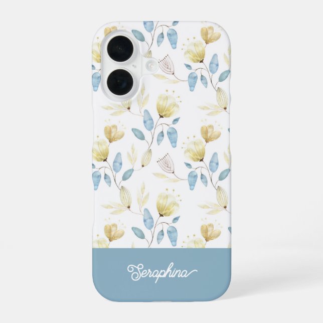 Delicate Modern Floral Pattern With Your Name Iphone Case (Back)