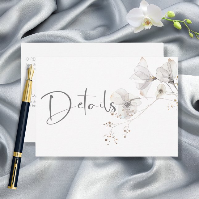 Delicate Modern White Gray & Gold Floral Details Enclosure Card (Creator Uploaded)