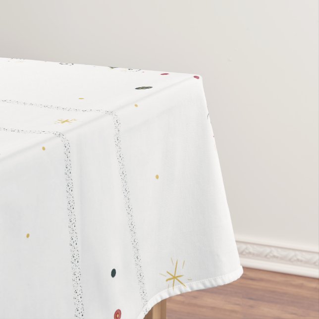 Delicate Modern Winter Pattern White Tablecloth (In Situ)