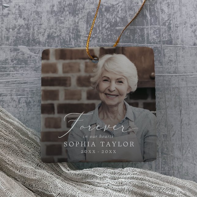 Delicate Mom Grandma Memorial Dark Overlay Photo Ceramic Ornament (Creator Uploaded)