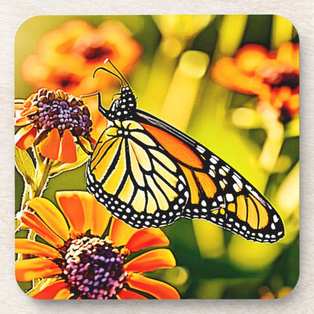 Delicate Monarch Butterfly Bloom Design Beverage Coaster (Front)