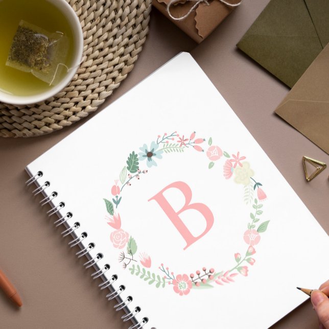 Delicate Monogrammed Floral Wreath Notebook (Creator Uploaded)