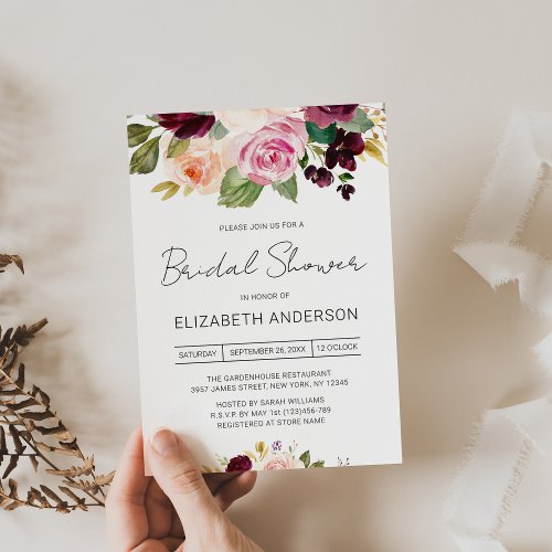 Delicate Moody Rustic Floral Bridal Shower Invitation