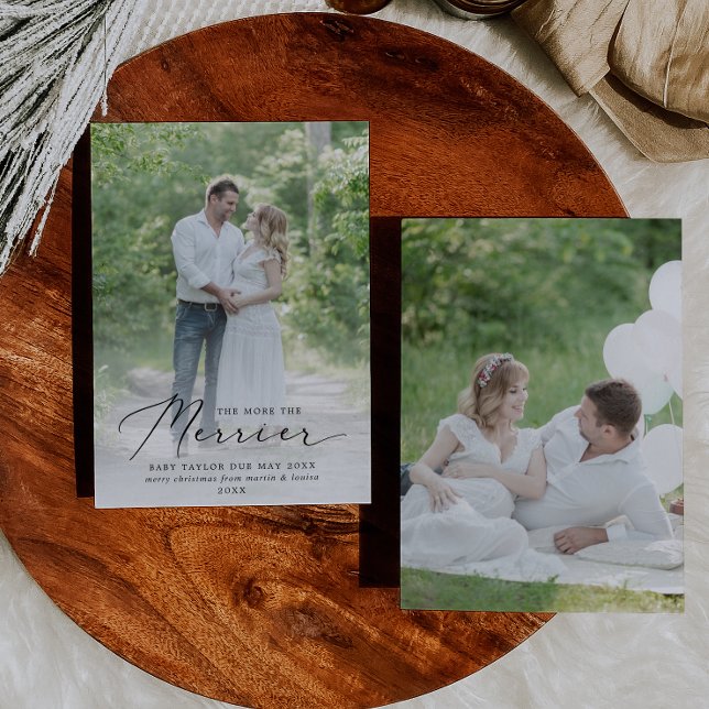 Delicate More The Merrier Pregnancy Photo Holiday Card (Creator Uploaded)