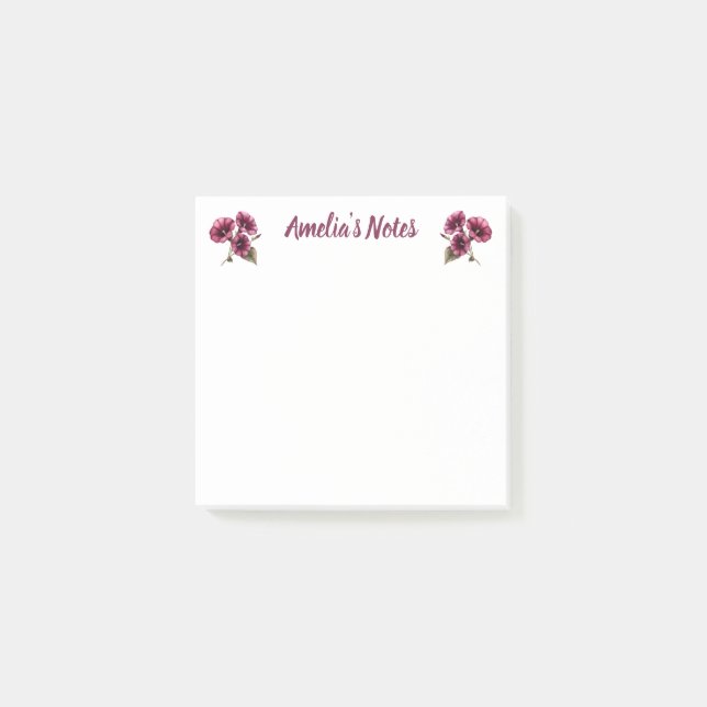 Delicate Morning Glory Floral Name Post-it Notes (Front)