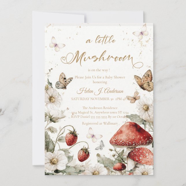 Delicate Mushroom Berry Baby Shower  Invitation (Front)